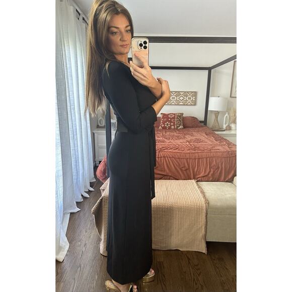 NWT Boston Proper Size Small Black 3/4 Sleeve Gold Grommet Maxi Dress - Picture 10 of 12